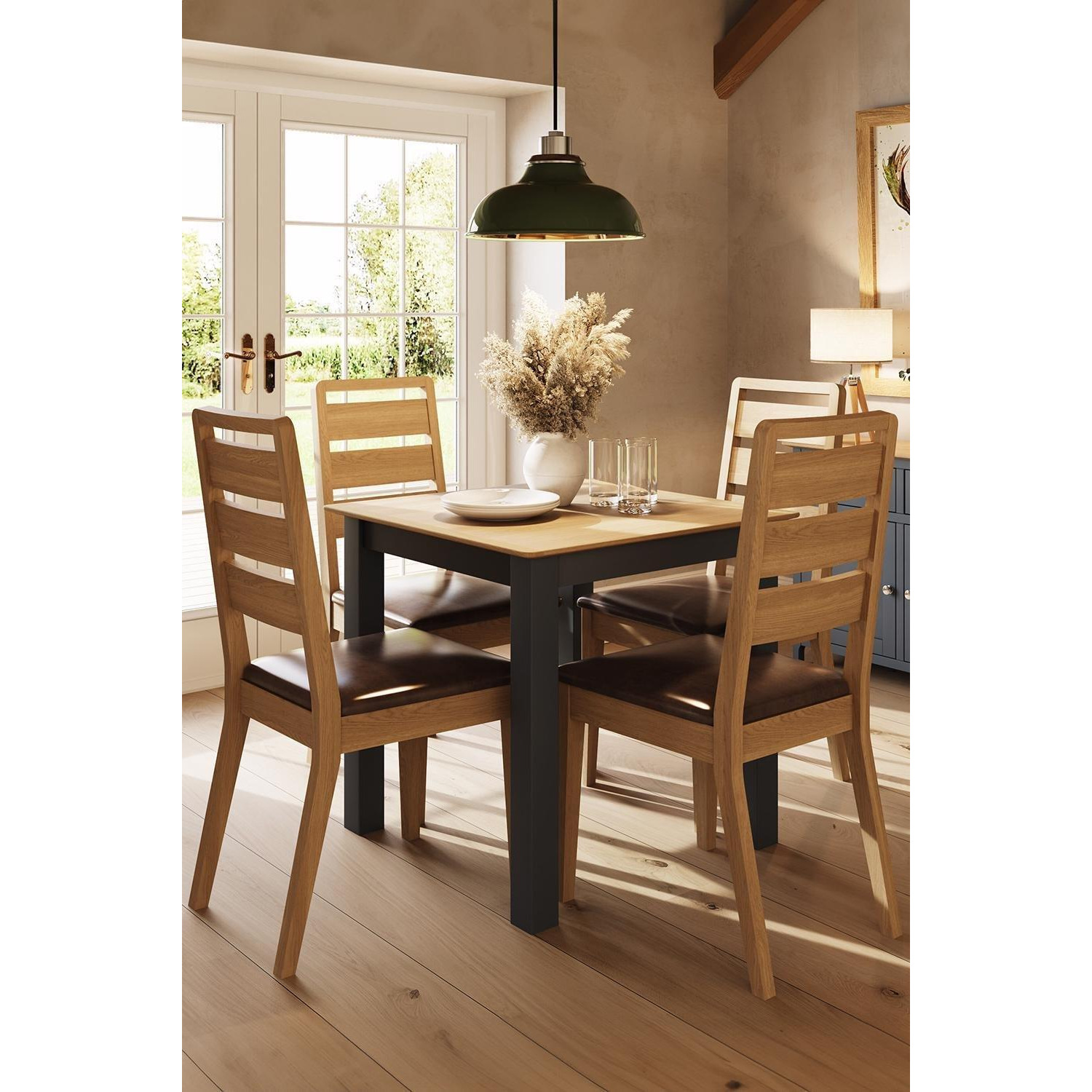 Painted Oak Large Square Dining Table Graphite Blue - image 1