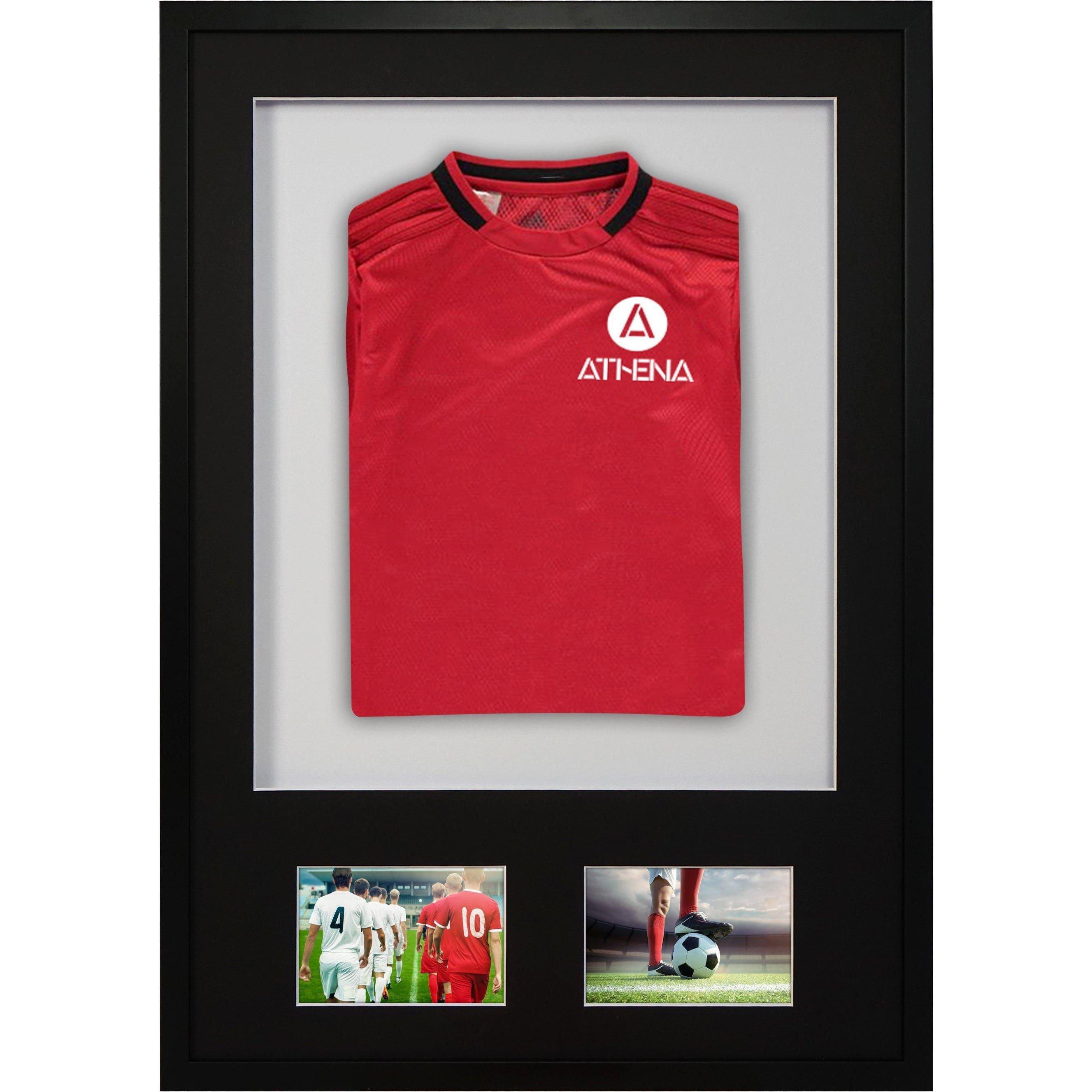 Athena 3D + Double Aperture Mounted Sports Shirt Display Frame with Black Frame and Black Mount 50 x 70cm