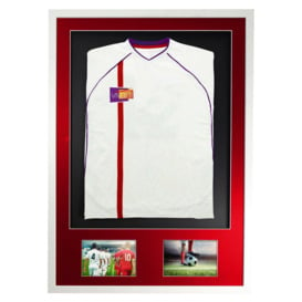 3D + Double Aperture Mounted Sports Shirt Display Frame with Gloss White Frame and Red Mount 59.4 x 84cm