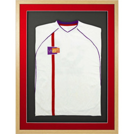 3D Mounted Sports Shirt Display Frame with Oak Frame and Red Mount 60 x 80cm