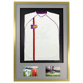 3D + Double Aperture Mounted Sports Shirt Display Frame with Gold  Frame and Silver Mount 61 x 91.5cm
