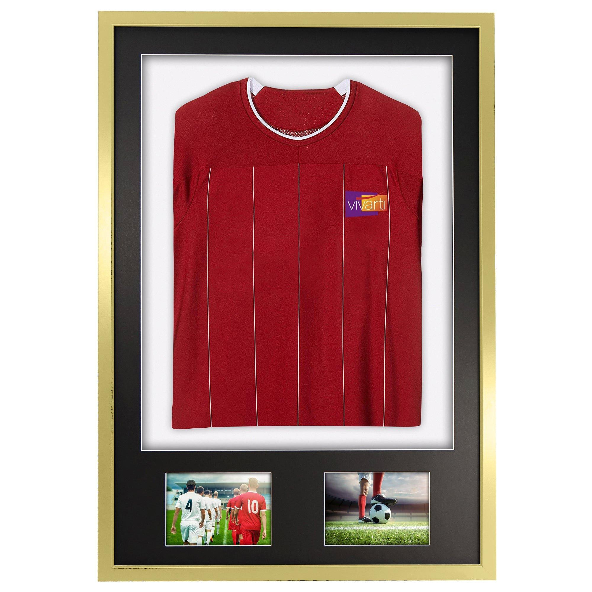 3D + Double Aperture Mounted Sports Shirt Display Frame with Gold  Frame and Black Mount 59.4 x 84cm - image 1