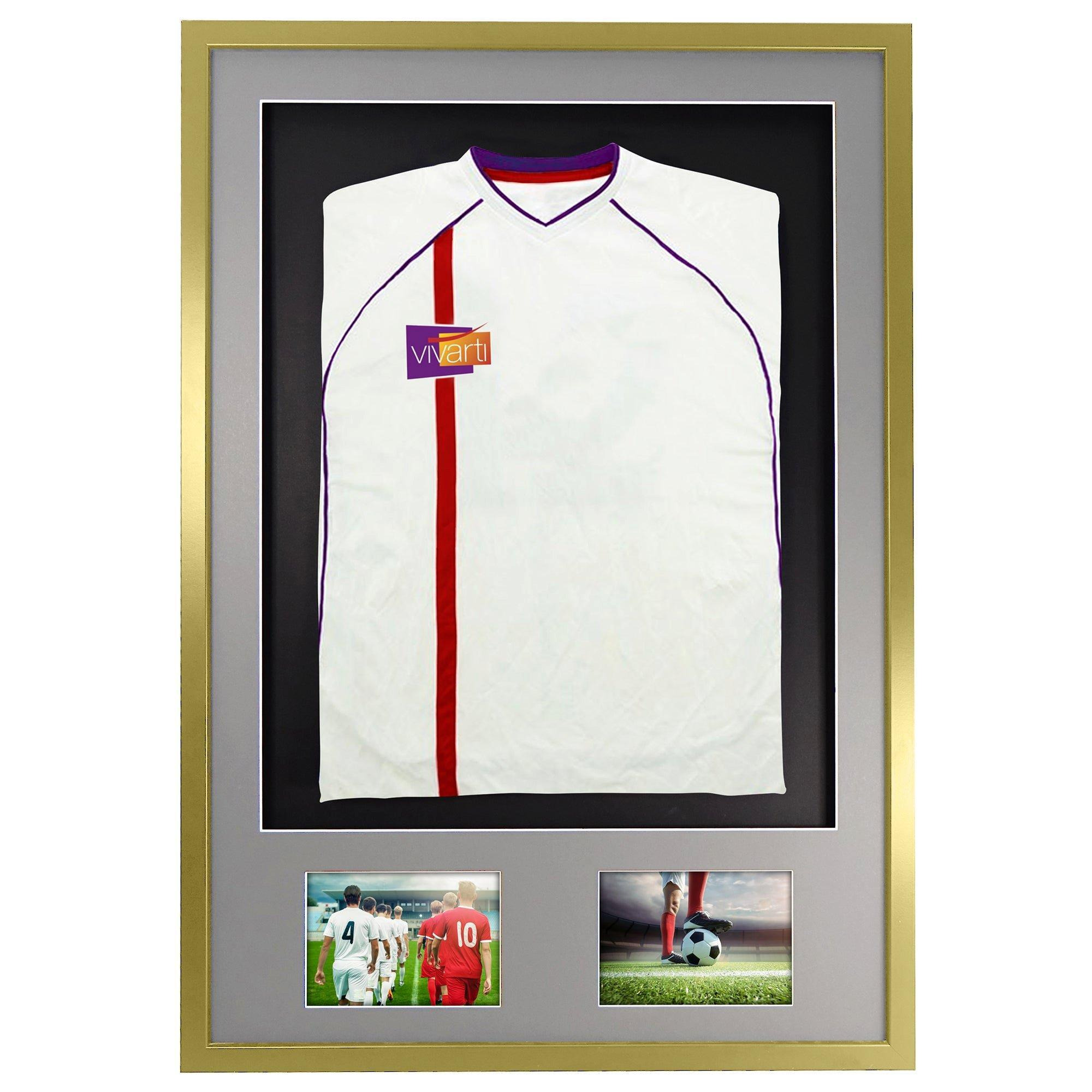 3D + Double Aperture Mounted Sports Shirt Display Frame with Gold  Frame and Silver Mount 59.4 x 84cm - image 1