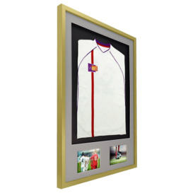3D + Double Aperture Mounted Sports Shirt Display Frame with Gold  Frame and Silver Mount 59.4 x 84cm - thumbnail 3