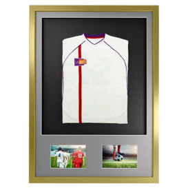 3D + Double Aperture Mounted Sports Shirt Display Frame with Gold  Frame and Silver Mount 50 x 70cm