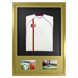 3D + Double Aperture Mounted Sports Shirt Display Frame with Gold  Frame and Gold Mount 50 x 70cm