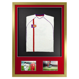 3D + Double Aperture Mounted Sports Shirt Display Frame with Gold  Frame and Red Mount 50 x 70cm