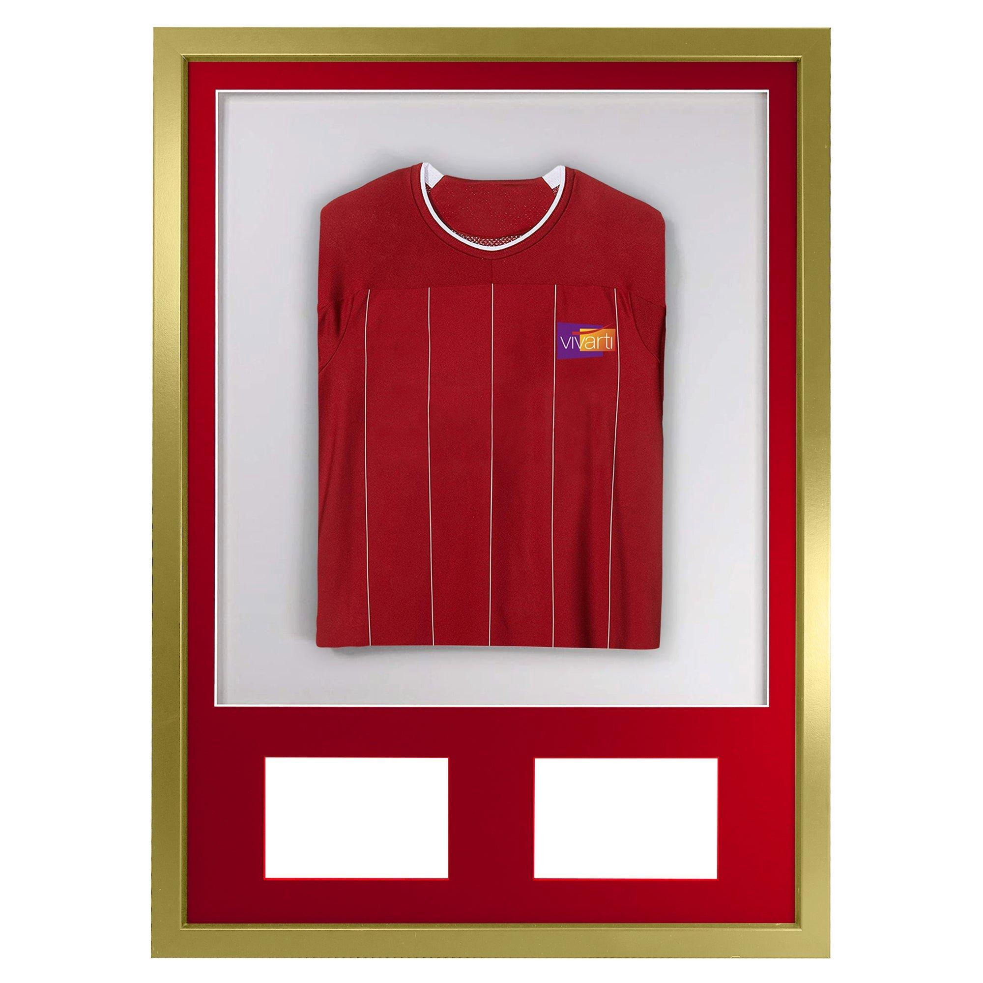 3D + Double Aperture Mounted Sports Shirt Display Frame with Gold  Frame and Red Mount 50 x 70cm - image 1