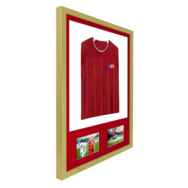 3D + Double Aperture Mounted Sports Shirt Display Frame with Gold  Frame and Red Mount 50 x 70cm - thumbnail 3