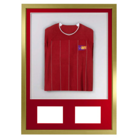 3D + Double Aperture Mounted Sports Shirt Display Frame with Gold  Frame and Red Mount 50 x 70cm - thumbnail 1