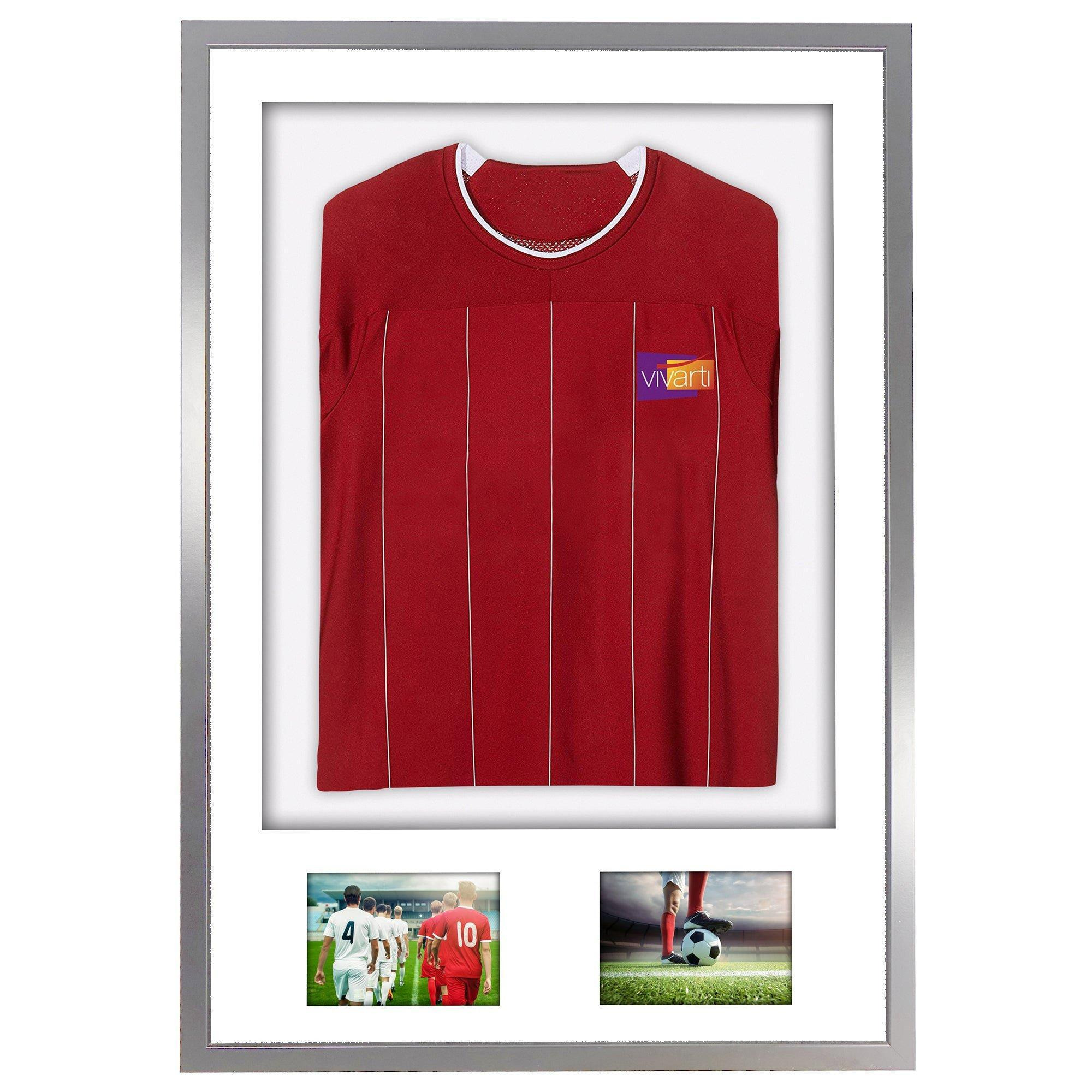3D + Double Aperture Mounted Sports Shirt Display Frame with Silver Frame and White Mount 50 x 70cm - image 1