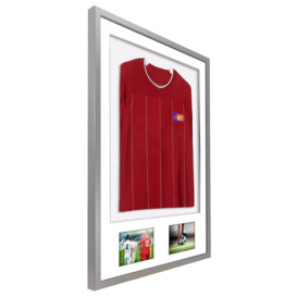 3D + Double Aperture Mounted Sports Shirt Display Frame with Silver Frame and White Mount 50 x 70cm - thumbnail 3