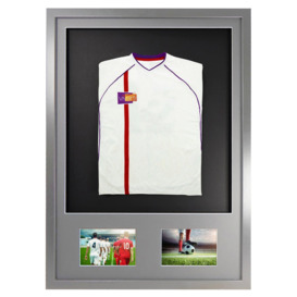 3D + Double Aperture Mounted Sports Shirt Display Frame with Silver Frame and Silver Mount 50 x 70cm