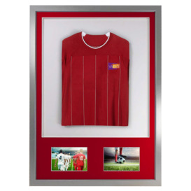 3D + Double Aperture Mounted Sports Shirt Display Frame with Silver Frame and Red Mount 50 x 70cm