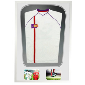 Adult Tapered 3D Double Mounted + Double Aperture Sports Shirt Display Frame with White Frame and White/Silver Mount 61 x 91.5cm