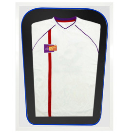 Junior Tapered 3D Double Mounted Sports Shirt Display Frame with White Frame and White/Blue Mount 50 x 70cm