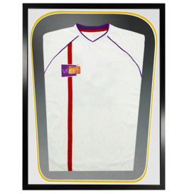 Junior Tapered 3D Double Mounted Sports Shirt Display Frame with Gloss Black Frame and White/Gold Mount 50 x 70cm