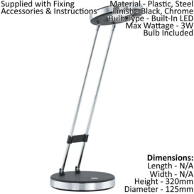 Table Lamp Colour Black & Chrome Modern Rocker Switch Bulb LED 3W Included - thumbnail 2