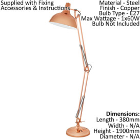Table Desk Lamp Colour Copper Adjustable In Line Switch Bulb E27 1x60W - thumbnail 2