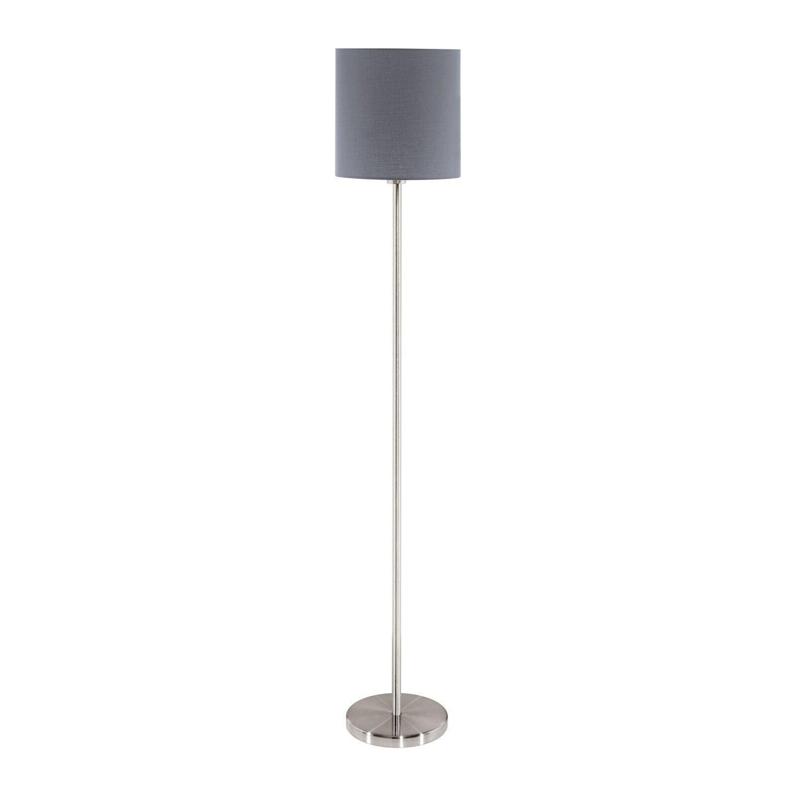 Floor Lamp Light Satin Nickel Shade Grey Fabric Pedal Switch Bulb E27 1x60W - image 1