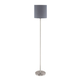 Floor Lamp Light Satin Nickel Shade Grey Fabric Pedal Switch Bulb E27 1x60W - thumbnail 1