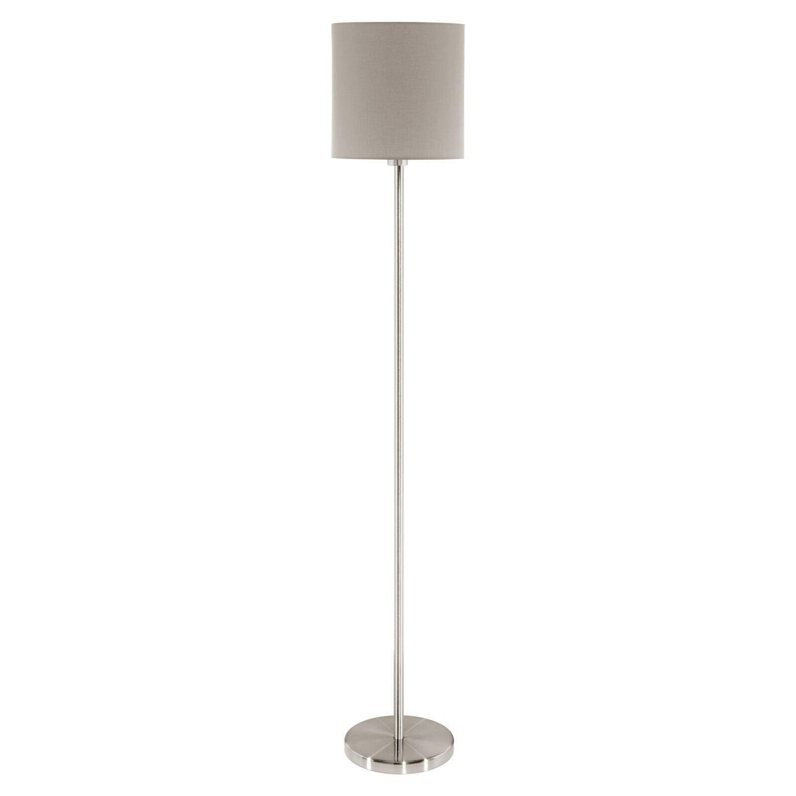 Floor Lamp Light Satin Nickel Shade Taupe Fabric Pedal Switch Bulb E27 1x60W - image 1