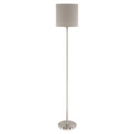 Floor Lamp Light Satin Nickel Shade Taupe Fabric Pedal Switch Bulb E27 1x60W - thumbnail 1