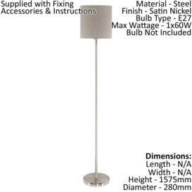 Floor Lamp Light Satin Nickel Shade Taupe Fabric Pedal Switch Bulb E27 1x60W - thumbnail 2