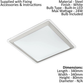 Wall Flush Ceiling Light Colour White Shade White Silver Plastic Bulb LED 24W - thumbnail 2