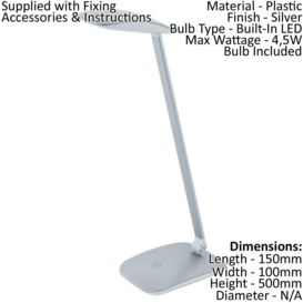 Table Desk Lamp Colour Silver Touch On/Off Dimming Bulb LED 4.5W Included - thumbnail 2