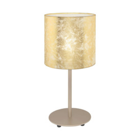 Table Lamp Champagne Slim Stem Round Base Shade Gold Fabric Bulb E27 1x60W