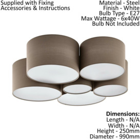 Flush Ceiling 6 Bulb Light Colour White Shades 6 x Taupe Fabric Bulb E27 6x40W - thumbnail 2