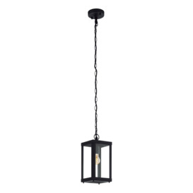 IP44 Outdoor Pendant Light Black Box Lantern & Chain 1 x 60W E27 Bulb