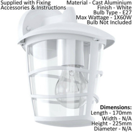 IP44 Outdoor Wall Light White & Glass Lantern 1 x 60W E27 Bulb Porch Lamp Down - thumbnail 2