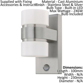 IP44 Outdoor Wall Light & PIR Sensor Stainless Steel & Silver 6W Built in LED - thumbnail 2