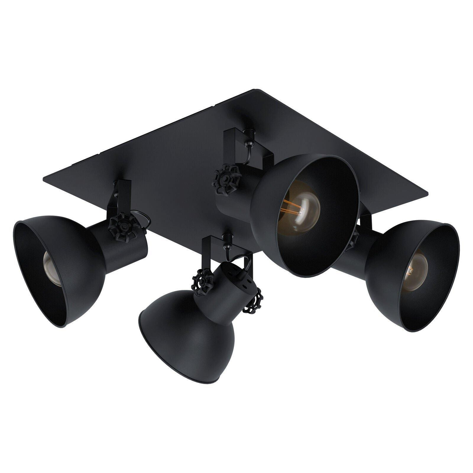 Adjustable 4 Bulb Ceiling Spotlight Black Industrial Steel Shade 40W E27 - image 1
