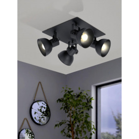 Adjustable 4 Bulb Ceiling Spotlight Black Industrial Steel Shade 40W E27 - thumbnail 3