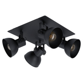 Adjustable 4 Bulb Ceiling Spotlight Black Industrial Steel Shade 40W E27 - thumbnail 1