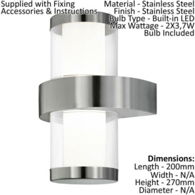 IP44 Outdoor Wall Light Stainless Steel & Glass 3.7W Built in LED Porch Lamp - thumbnail 2