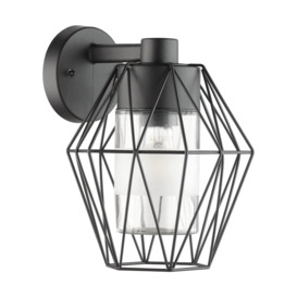 IP44 Outdoor Wall Light Black Wire Cage Shade 1 x 60W E27 Bulb Porch Lamp