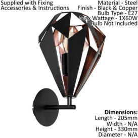 LED Wall Light / Sconce Black & Antique Copper Shade 1 x 60W E27 Bulb - thumbnail 2