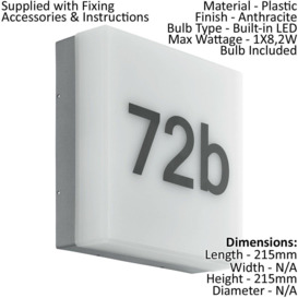 IP44 Outdoor Wall Light Anthracite House Number 8.2W Built in LED Porch Lamp - thumbnail 2