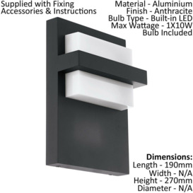 IP44 Outdoor Wall Light Anthracite Aluminium 10W Built in LED Porch Lamp - thumbnail 2