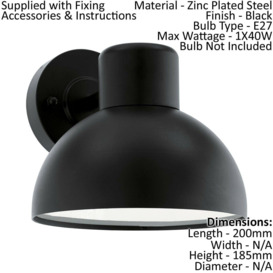 IP44 Outdoor Wall Light Black Zinc Steel 1 x 40W E27 Bulb Porch Lamp - thumbnail 2