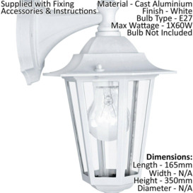 IP44 Outdoor Wall Light White Aluminium Lantern 1 x 60W E27 Bulb Porch Lamp - thumbnail 2