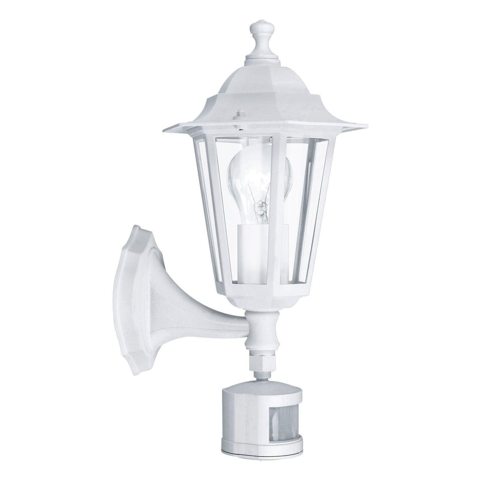 IP44 Outdoor Wall Light & PIR Sensor White Aluminium Lantern 1x 60W E27 Bulb - image 1