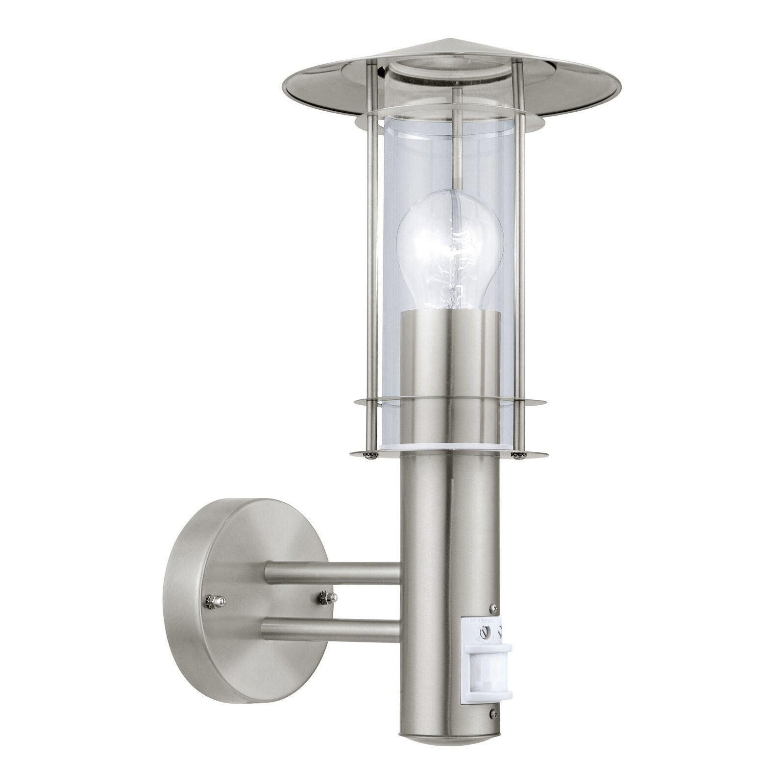 IP44 Outdoor Wall Light & PIR Sensor Stainless Steel Lantern 1x 60W E27 Bulb - image 1