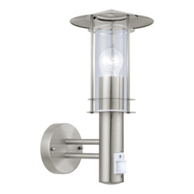 IP44 Outdoor Wall Light & PIR Sensor Stainless Steel Lantern 1x 60W E27 Bulb