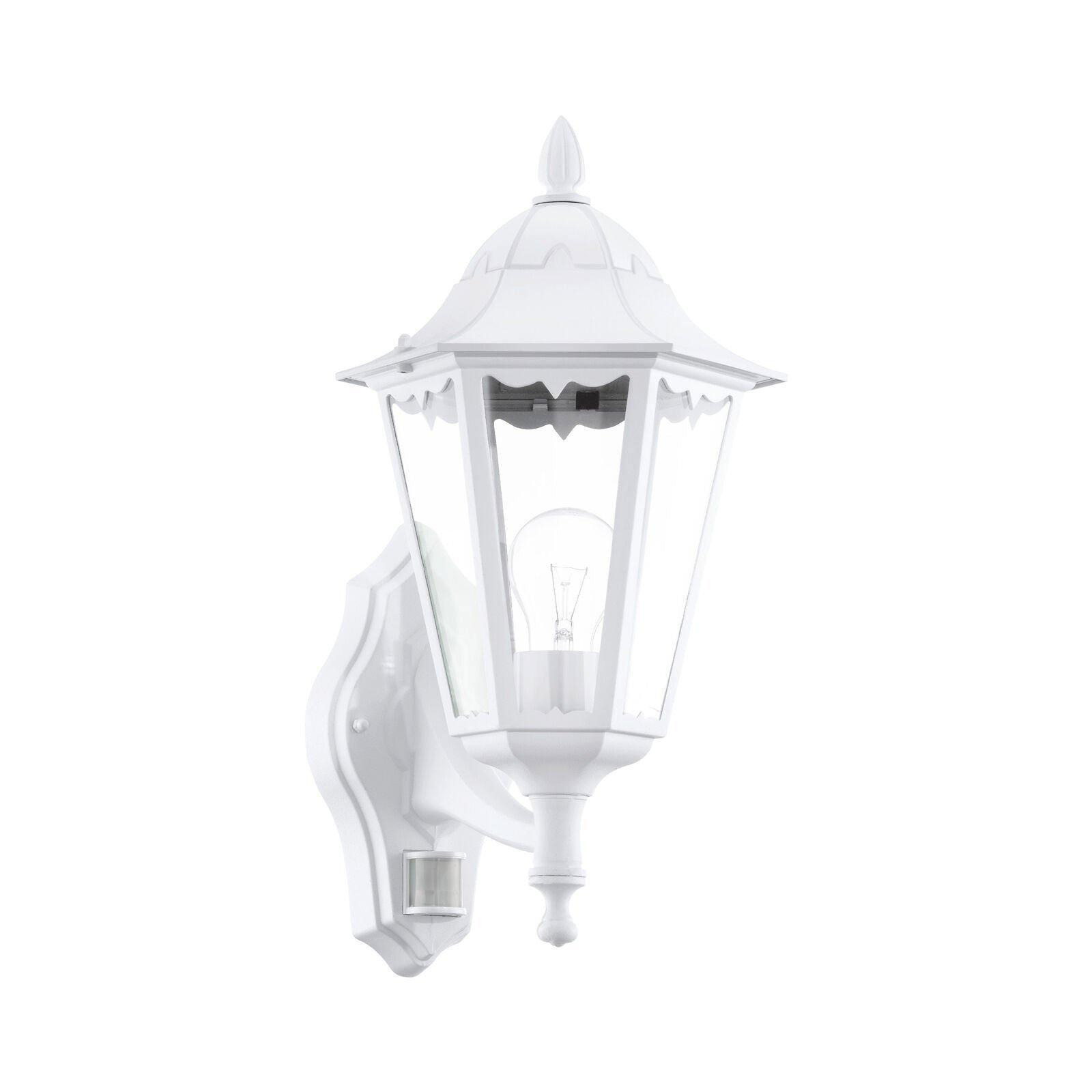 IP44 Outdoor Wall Light & PIR Sensor White Aluminium Lantern 1 x 60W E27 Bulb - image 1