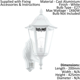IP44 Outdoor Wall Light & PIR Sensor White Aluminium Lantern 1 x 60W E27 Bulb - thumbnail 2